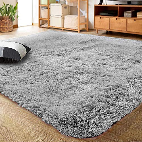 Muutos Kleiner Teppich, Teppiche Wohnzimmer Hochflor, Flauschig Weiche Anti Rutsch, für Schlafzimmer, Esszimmer, Flur, Grau, 90 x 130 cm von Muutos