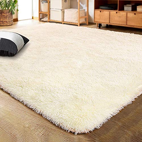 Muutos Shaggy Teppich Hochflor Langflor, Schlafzimmer Teppiche, Flauschiger Pflegeleicht, für Wohnzimmer Esszimmer Gästezimmer, Beige, 90 x 130 cm von Muutos