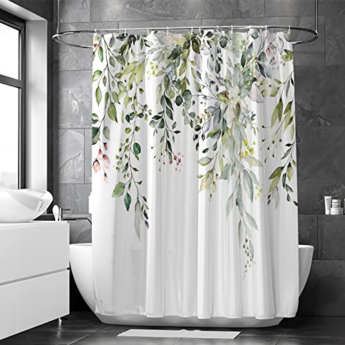 Muuyi Duschvorhang, Wasserdichter Grün Duschvorhang für Badezimmer, Blumenpflanzenblatt Duschvorhang mit 12 Haken 183 x 183 cm von Muuyi