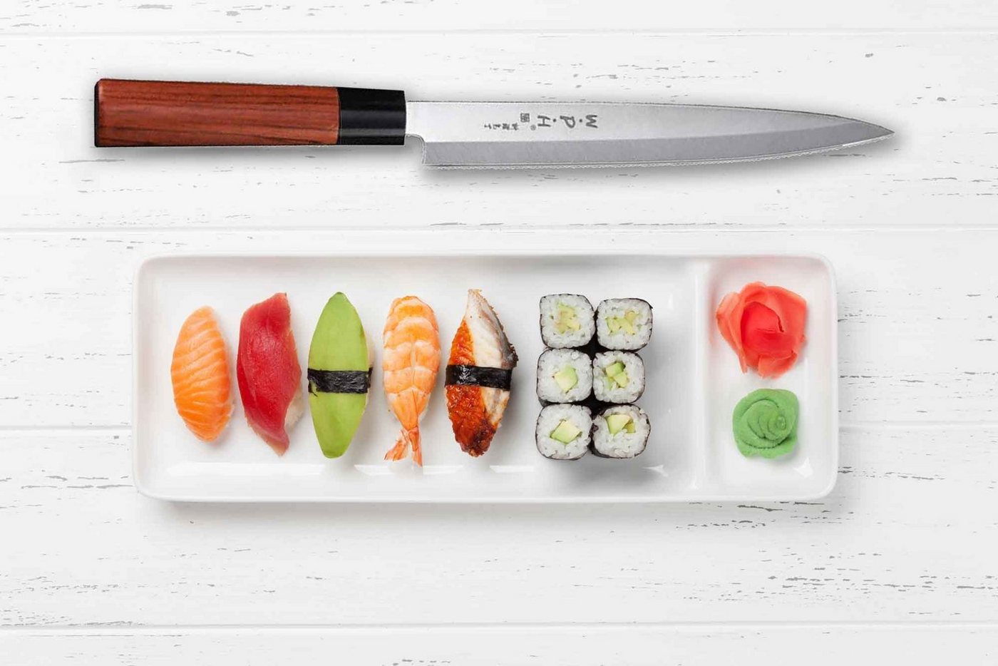 Muxel Kochmesser Ein Messer viele Namen Sashimi Sushi Yanagiba, einseitig geschliffen von Muxel