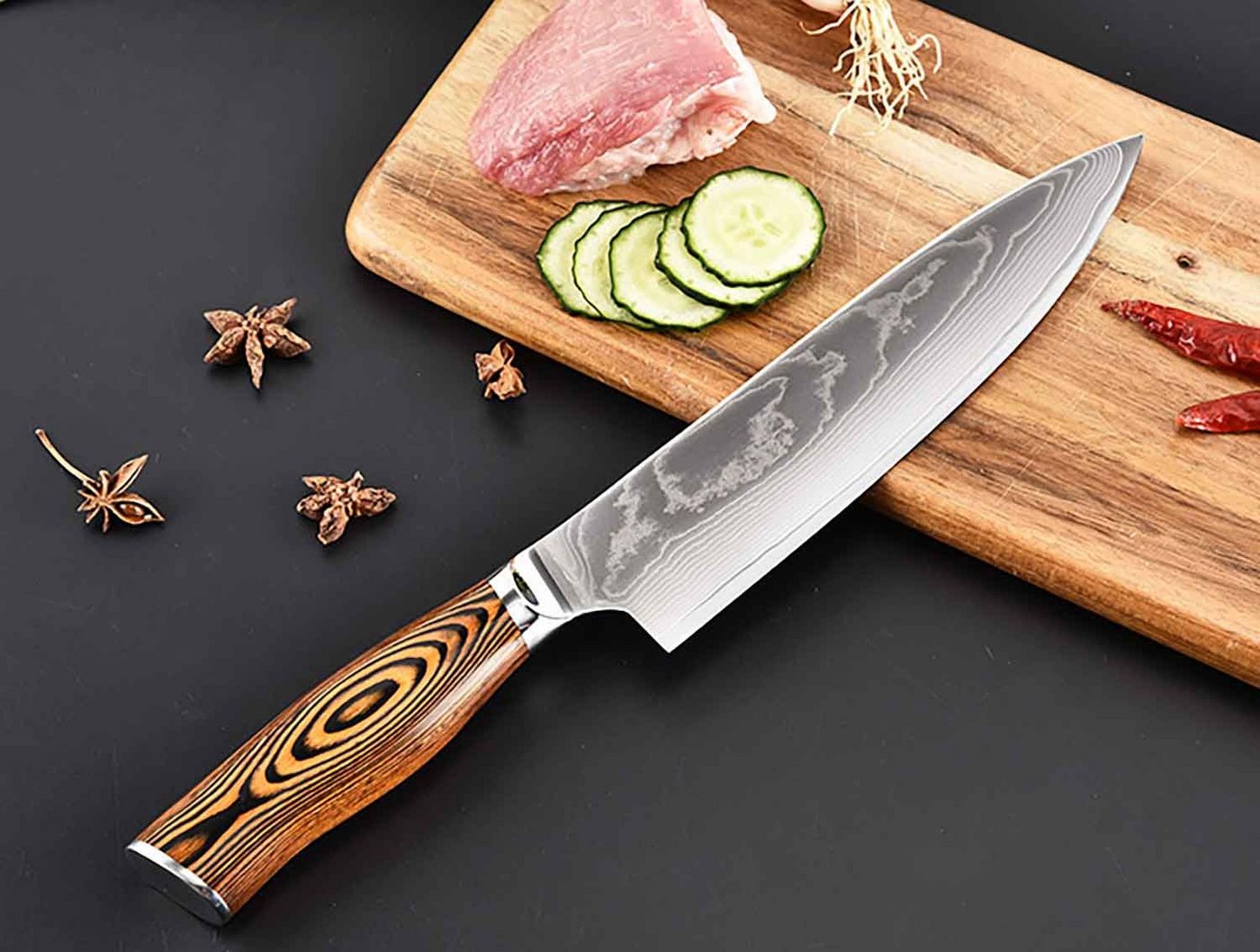 Muxel Kochmesser Hochwertiges Chefkoch Küchen-Messer Carbon V10 Edelstahl Kohlenstoff-K, Hammerschlag Klinge von Muxel