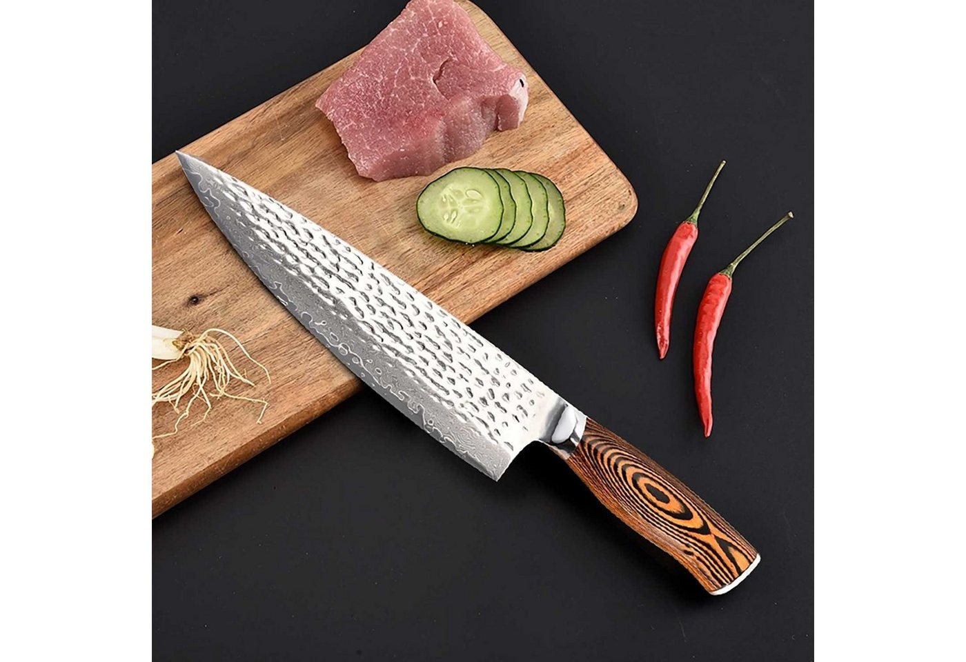 Muxel Kochmesser Küchen-Messer für den Chefkoch Hammerschlag Carbon V10 Edelstahl Kohle von Muxel