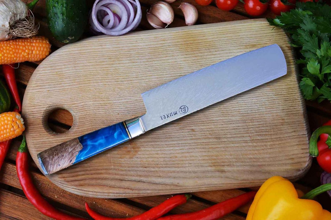 Muxel Kochmesser Nakiri Messer Das traditionelle asiatische Gemüsemesser Damaskus Hackm von Muxel