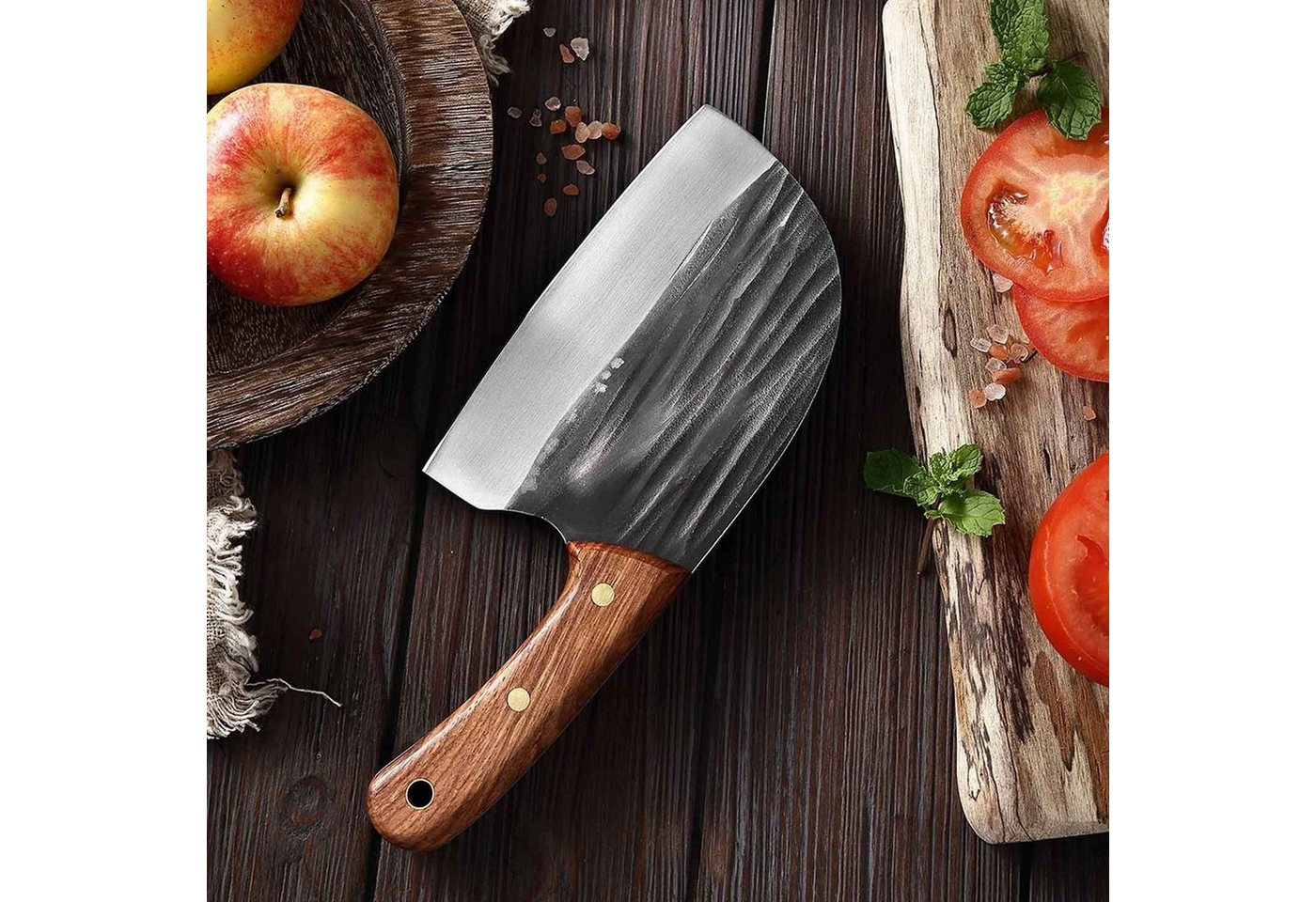 Muxel Messerschärfer Premium-Messer Vielseitig, Handgeschmiedet, Rustikal Hackmesser und, schwer mit Lederscheide von Muxel