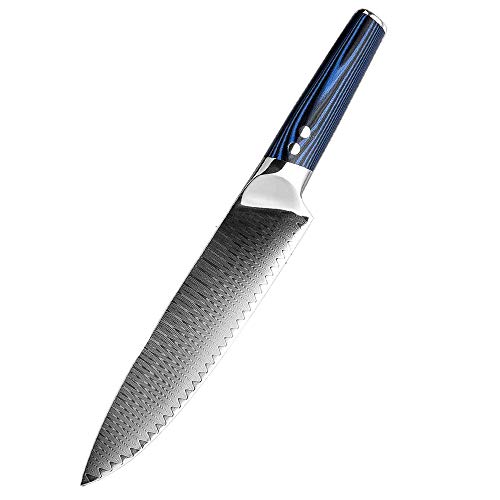The Blue Kinfe, das Blaue Messer: Kochmesser oder Universalmesser Damaststhl extra scharf von Muxel