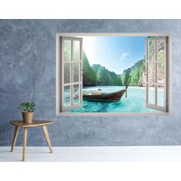 Bora Insel Fenster 3D Wand Aufkleber Kunst Abnehmbare Tapete Strand Landschaft Wandbild Vinyl Home Decor von MuyayoStudio