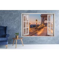 Chain Bridge Budapest Ansicht Fenster 3D Wand Aufkleber Kunst Abnehmbare Tapete Wandbild Vinyl Home Dekor von MuyayoStudio