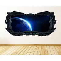 Earth View 3D Raumschiff Fenster Wand Aufkleber - Earth-Ansicht Von Raum-Wand-Kunst Peel & Stick Abnehmbar Und Repositionierbar von MuyayoStudio