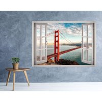 Golden Gate Brücke Fenster 3D Wand Aufkleber Kunst Abnehmbare San Francisco Skyline Tapete Wandbild Vinyl Home Decor von MuyayoStudio