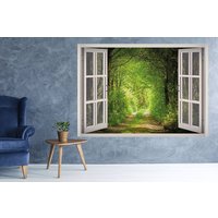 Grünen Wald Pfad Ansicht Fenster 3D Wand Aufkleber Kunst Abnehmbar Tapete in Den Wandbild Vinyl-Wohnkultur von MuyayoStudio