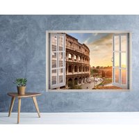 3D-Wandtattoo „Sonnenuntergangsfenster Des Kolosseums", Abnehmbare Wandtapete, Vinyl-Wandaufkleber, Heimdekoration von MuyayoStudio