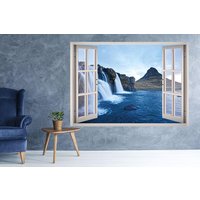 Land Der Wasserfälle Ansicht Fenster 3D Aufkleber Kunst Abnehmbarer Natur Wand Wandbild Wandgestaltung von MuyayoStudio