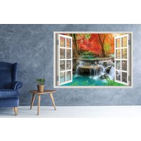 Natürlicher Wasserfall Wald Landschaft Ansicht Fenster 3D Wand Aufkleber Kunst Abnehmbare Tapete Wandbild Vinyl Home Dekor von MuyayoStudio