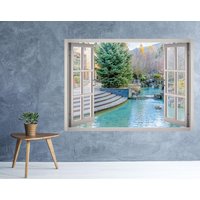 Natur-Pool-stadt Ansicht Fenster 3D Wand Aufkleber Kunst Abnehmbare Tapete Berg Landschaft Wandbild Vinyl Home Decor von MuyayoStudio
