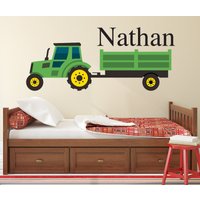Personalisierte Name Wand Aufkleber - Grün Bauernhof-Traktor-Wand-Kunst Kids Schlafzimmer Traktor Wand-Dekor von MuyayoStudio