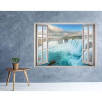 Reykjavik Island Wasserfall Fenster 3D Wand Aufkleber Kunst Abnehmbare Wasserfälle Tapete Wandbild Vinyl Home Dekor von MuyayoStudio