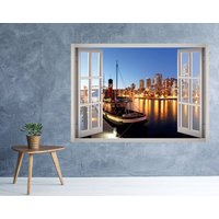 Vancouver Schiff Ansicht Fenster 3D Wand Aufkleber Kunst Abnehmbare Tapete Bay City Skyline Wandbild Vinyl Home Dekor von MuyayoStudio