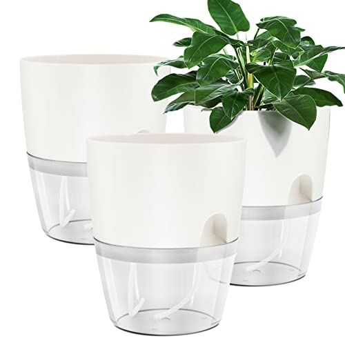 Muzhira Blumentopf Plastik, 3 stücke 15.3cm Kräutertopf mit Selbstbewässerung und Wasserspeicher, Moderne Pflanztopf für Zimmerpflanzen, Blumen und Kräuter - Weiß Muzhira Blumentopf Plastik, 3 stücke 15.3cm Kräutertopf mit Selbstbewässerung und Wasserspeicher, Moderne Pflanztopf für Zimmerpflanzen, Blumen und Kräuter - Weiß von Muzhira