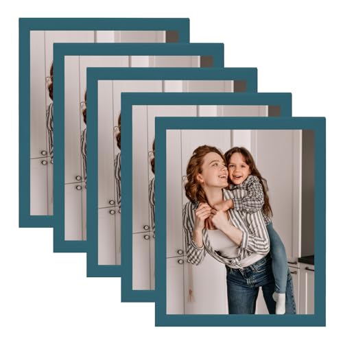 Muzilife 20x25cm Bilderrahmen 5er Set, Blaugrün Fotorahmen aus Kunststoff für Fotos Bilder, ohne Passepartout zum Stellen und Hängen - Ideal für Portrait/Galerie/Collagen von Muzilife