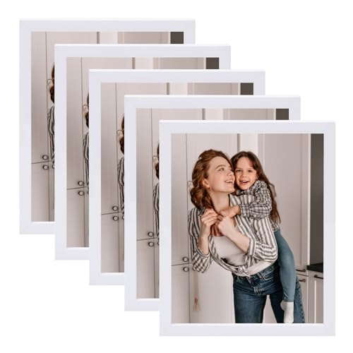 Muzilife 20x25cm Bilderrahmen 5er Set, Weiß Fotorahmen aus Kunststoff für Fotos Bilder, ohne Passepartout zum Stellen und Hängen - Ideal für Portrait/Galerie/Collagen von Muzilife