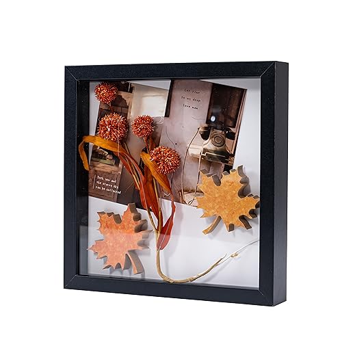 Muzilife 3D Bilderrahmen mit Echtglas 20x20 cm Holz, Tiefer Objektrahmen zum Befüllen für Wandbehang oder Desktop, Shadow Box Frame als Geschenk für Familie Freunde usw.（Schwarz, 20x20cm von Muzilife