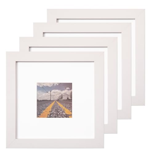 Muzilife Bilderrahmen 4er-Set 20x20cm mit Passepartout für Bilder 10x10cm - Weiß Fotorahmen mit Glasscheibe für Portraits, Collagen, Wandbehänge oder Tischdekoration von Muzilife