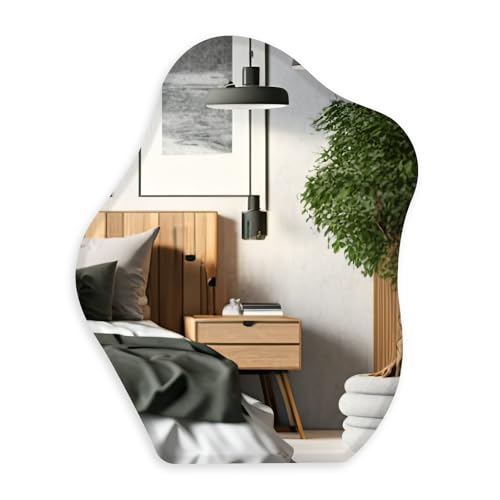 Muzilife Asymmetrischer Spiegel zum Aufhängen, Großer Rahmenloser Wandspiegel mit 58x70cm MDF-Rückwand, Unregelmäßiger Tischspiegel für Wohnzimmer Schlafzimmer Bad Flur Eingang von Muzilife