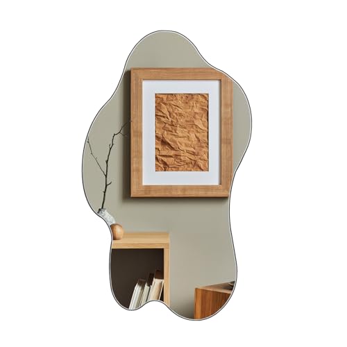 Muzilife Asymmetrischer Wandspiegel 50x85cm, Rahmenloser Spiegel zum Aufhängen, Unregelmäßiger Dekorativer Wandspiegel mit MDF-Rückwand für Wand Wohnzimmer Bad Flur Eingang, Deko von Muzilife