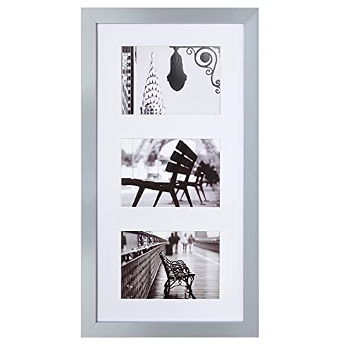 Muzilife Grau Bilderrahmen für 3 Fotos mit Passepartout, 13x18cm Aufhängung 3 Ausschnitten, Fotogalerie mit Glasscheibe für Bilder Collagen, 25x50cm von Muzilife