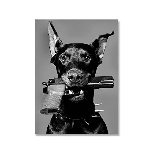 Muzimuzili Moderne Schwarze Dobermann Mode Poster Schwarz und Weiß Leinwand Malerei Wandkunst Bild Wohnkultur- 50x70cmx1 Ungerahmt von Muzimuzili