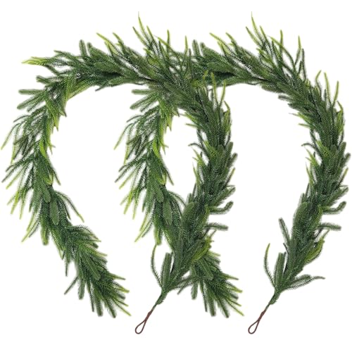 2 Stück Norfolk-Kieferngirlande, 1, 8 m, realistische Weihnachtsgirlande zum Aufhängen mit Schlaufe für Treppengeländer, Kaminsims-Dekoration 2 Stück Norfolk-Kieferngirlande, 1, 8 m, realistische Weihnachtsgirlande zum Aufhängen mit Schlaufe für Treppengeländer, Kaminsims-Dekoration von Muzrunq