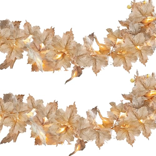 2pcs Maples Blätter Girlanden mit Lichtern 14, 8 Fuß Maples Herbstgirland von Muzrunq