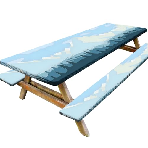 3-teiliges Set Picknicktischabdeckung mit Bankabdeckungen, 2, 44 m, wasserdichte Picknicktischabdeckungen mit elastischer, leicht zu reinigender Camping-Tischdecke für Camping im Freien, Stil 1 von Muzrunq