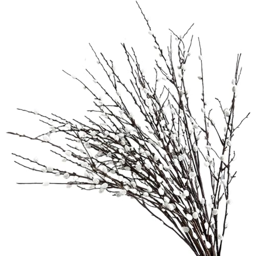 4 Bündel künstliche Muschi Weidenzweige 31.5 in Langen realistischen Muscheln mit weißen Blumen DIY Dekorative getrocknete Muschi Weidenzweige für Vasen Hochzeitsfotografie Requisite von Muzrunq