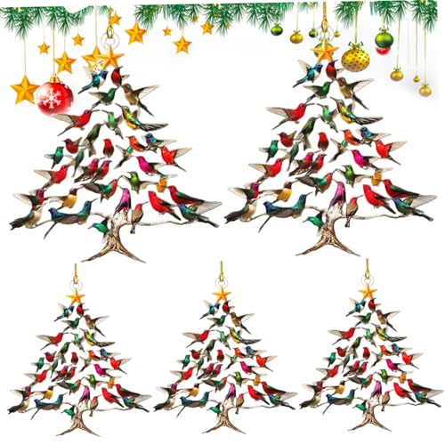 5 Stück Kolibri-Ornamente, 2D-Weihnachtsornament aus flachem Acryl, Kolibri mit Seil, doppelseitiger Druck, Weihnachtsdekorationen für Auto, Innenbereich, Heimdekoration 5 Stück Kolibri-Ornamente, 2D-Weihnachtsornament aus flachem Acryl, Kolibri mit Seil, doppelseitiger Druck, Weihnachtsdekorationen für Auto, Innenbereich, Heimdekoration von Muzrunq