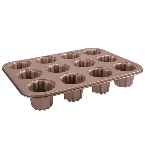 Canele Formen 12-Cavitation Nicht-Stick-Canele-Form, Backformen mit Kohlenstoffstahl 13, 8 x 10 Zoll Backwanne für Cannelbrot Muffin Kuchen von Muzrunq