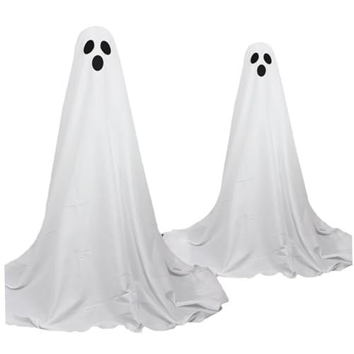 Geister-Dekorationen, leuchtende Halloween-Dekorationen mit Teleskopstange und LED-Lichterkette, 2 Stück gruselige stehende Halloween-Dekoration für Zuhause, draußen, Veranda, Garten, Hof. von Muzrunq