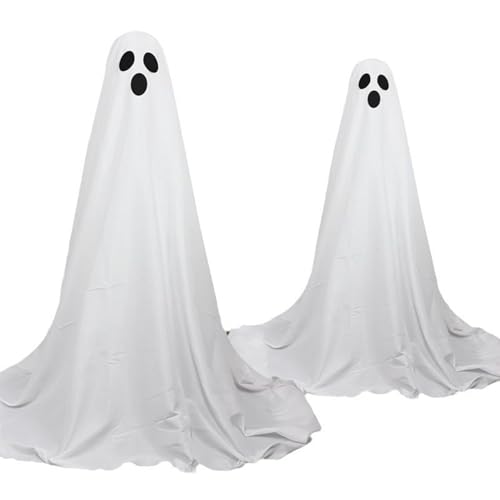 Geister-Dekorationen, leuchtende Halloween-Dekorationen mit Teleskopstange und LED-Lichterkette, 2 Stück gruselige stehende Halloween-Dekoration für Zuhause, draußen, Veranda, Garten, Hof. von Muzrunq