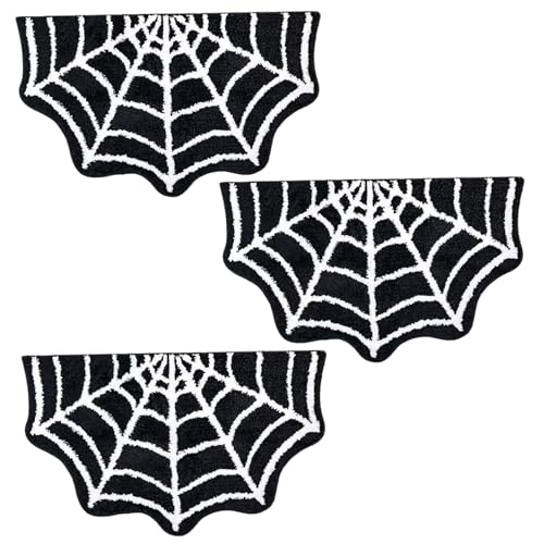 Halloween Bath Matte 3pcs 16x24in weich Dicke Plüschspinnen-Webteppich Nicht rutsch warm warm halb runde geformte Schwarze Gotik Teppich für Badezimmer Schlafzimmer Küche Haus zu Hause von Muzrunq