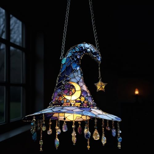 Hexenhutlampe aus Buntglas, 2D-Halloween-Hexenhutlampe aus flachem Acryl, 7, 3 x 7, 9 Zoll großer Sonnenfänger zum Aufhängen am Fenster für die Halloween-Wanddekoration zu Hause Hexenhutlampe aus Buntglas, 2D-Halloween-Hexenhutlampe aus flachem Acryl, 7, 3 x 7, 9 Zoll großer Sonnenfänger zum Aufhängen am Fenster für die Halloween-Wanddekoration zu Hause von Muzrunq