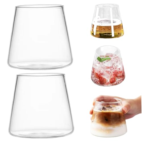 Japanische Glaswaren, 10oz stammlose Weinglas hitzebeständige transparente Eiskaffeetasse Fuji Gläser Tasse 2 PCS für Whisky, Kaffee, Saft, Getränk, Milch von Muzrunq