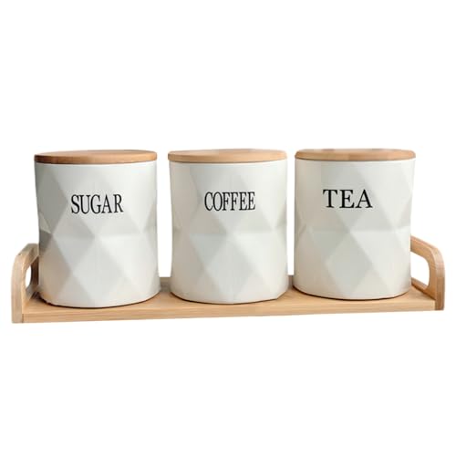 Kaffee Tee Zucker Set Teezucker und Kaffeebehälter Set, 3pcs Heteromorphe runde Tee -Kaffeezucker -Kanister mit Deckel und Tablett für Essen, Süßigkeiten, Kekse, Gewürz oder Bohnen von Muzrunq