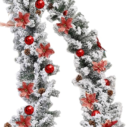 Künstliche schneebedeckte Zederngirlande, 2, 7 m, echt aussehende grüne Kieferngirlande mit Tannenzapfen und roten Blumen für Weihnachtsfeiern, Tisch, Kaminsims, Wand Künstliche schneebedeckte Zederngirlande, 2, 7 m, echt aussehende grüne Kieferngirlande mit Tannenzapfen und roten Blumen für Weihnachtsfeiern, Tisch, Kaminsims, Wand von Muzrunq