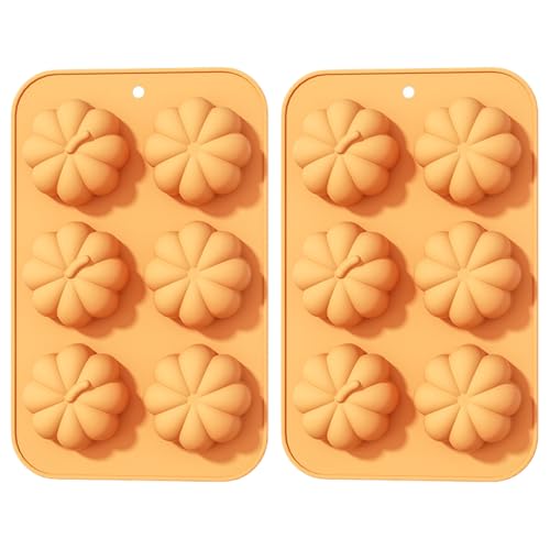 Kürbisform, Halloween-Silikonformen mit 6 Mulden, 2 Stück 3D-Halloween-Requisiten zur Herstellung von Seife, Kerzen, Süßigkeiten, Muffins, Pralinen, Kuchen, Wackelpudding, Dekorationen Kürbisform, Halloween-Silikonformen mit 6 Mulden, 2 Stück 3D-Halloween-Requisiten zur Herstellung von Seife, Kerzen, Süßigkeiten, Muffins, Pralinen, Kuchen, Wackelpudding, Dekorationen von Muzrunq