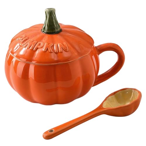 Kürbistasse, 320 ml, Keramik-Kürbistasse mit ergonomischem Griff, mit Deckel und Löffel, mikrowellengeeignete, hitzebeständige Halloween-Tasse für Milch, Kaffee, Frühstück. Kürbistasse, 320 ml, Keramik-Kürbistasse mit ergonomischem Griff, mit Deckel und Löffel, mikrowellengeeignete, hitzebeständige Halloween-Tasse für Milch, Kaffee, Frühstück. von Muzrunq