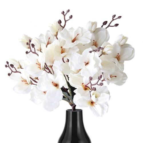 Magnolienblüten, 2pcs 17 Zoll künstliche echte Berührung weißer Magnolien langlebige Seide gefälschte Blumen für Foral -Arrangement, Hochzeit, Zuhause, Büro. von Muzrunq