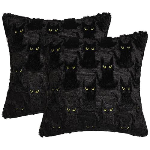 Muzrunq 2 Stück Halloween-Kissenbezüge, 45, 7 x 45, 7 cm, Plüschkatze, Halloween-Kissenbezüge, gruselige Schwarze für Sofa, Bank, Wohnzimmer-Dekoration, ohne Kerndekor Muzrunq 2 Stück Halloween-Kissenbezüge, 45, 7 x 45, 7 cm, Plüschkatze, Halloween-Kissenbezüge, gruselige Schwarze für Sofa, Bank, Wohnzimmer-Dekoration, ohne Kerndekor von Muzrunq