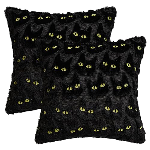 Muzrunq 2 Stück Halloween-Kissenbezüge, 50, 8 x 50, 8 cm, Plüsch-Katzen-Halloween-Kissenbezüge mit gelben Augen, weiche, gruselige Schwarze für Sofa, Bank, Zimmerdekoration Muzrunq 2 Stück Halloween-Kissenbezüge, 50, 8 x 50, 8 cm, Plüsch-Katzen-Halloween-Kissenbezüge mit gelben Augen, weiche, gruselige Schwarze für Sofa, Bank, Zimmerdekoration von Muzrunq