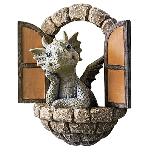 Muzrunq Drachenstatue, meditierter Drachen Figur Schöne Fenster im Freien Harz Skulpturen Gartenwanddekor für Rasen im Freien Innenhof Terrasse Home Home Muzrunq Drachenstatue, meditierter Drachen Figur Schöne Fenster im Freien Harz Skulpturen Gartenwanddekor für Rasen im Freien Innenhof Terrasse Home Home von Muzrunq