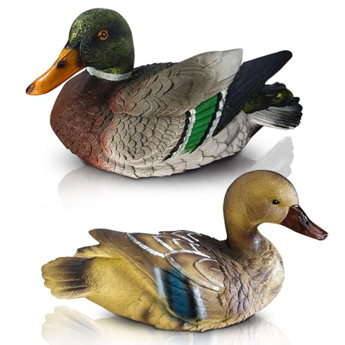 Muzrunq Entenfigur, 2pcs realistische gefälschte Mandarin schwimmende Enten für Teich farbenfrohe und wetterfeste Harzdekor für Garten, Hof, Rasen, Terrasse von Muzrunq